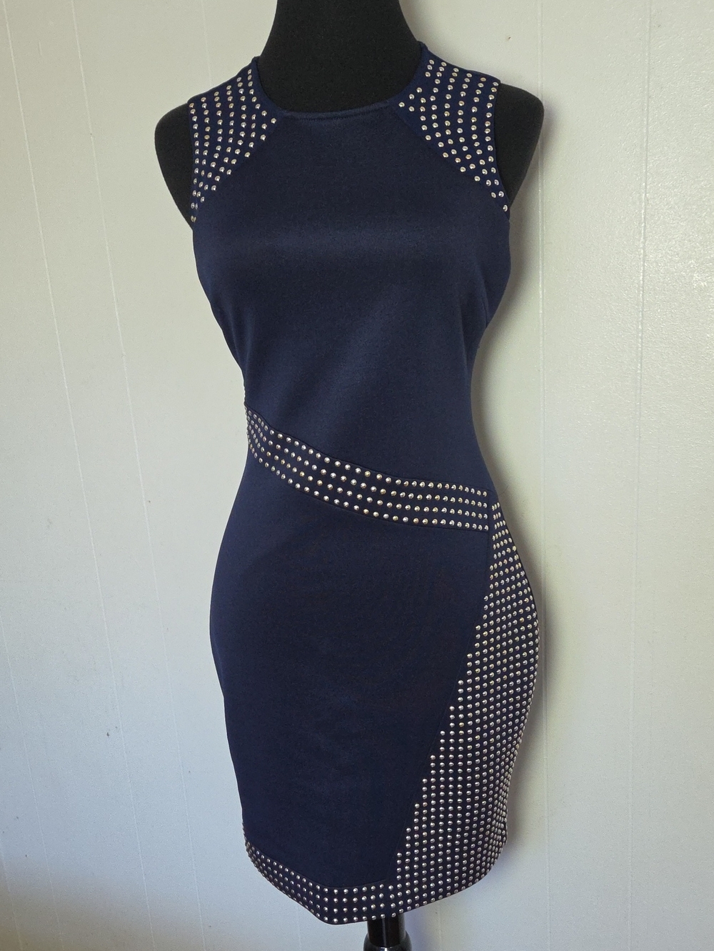 Guess Navy Studded Bodycon Mini Dress with Silver Accents